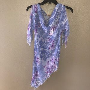 Blue Asymmetric Flower Top